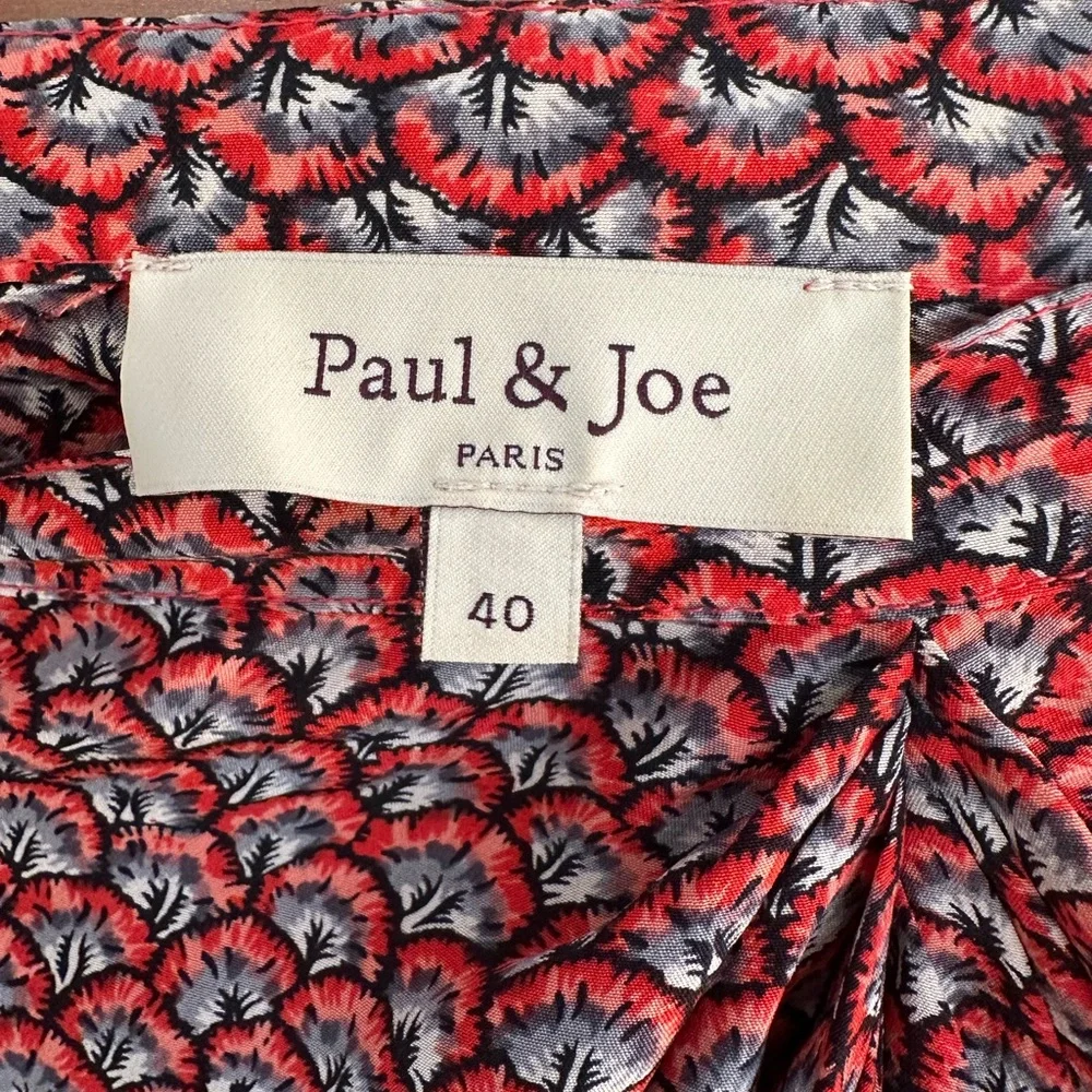 Paul & Joe Red Silk Patterned Pencil Skirt